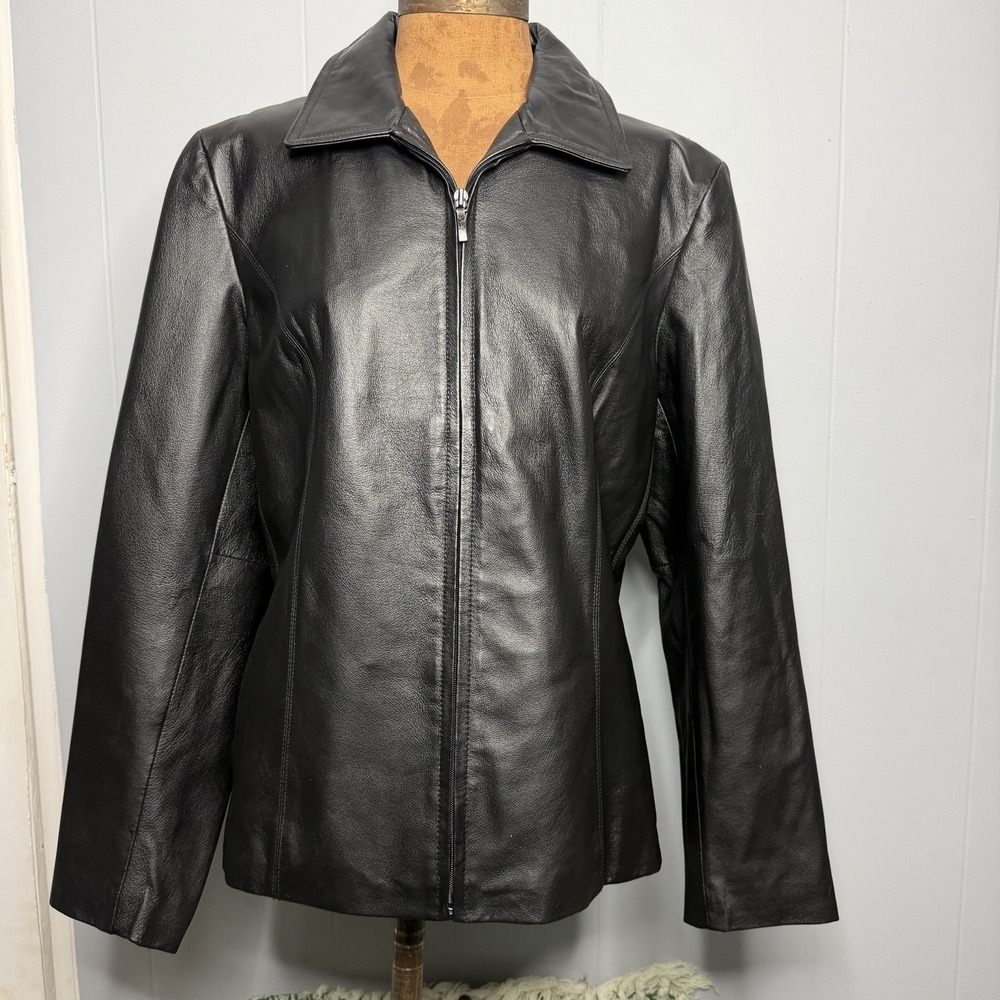 Vintage Worthington Women's Leather Jacket Size Large Black Zip Front Pockets - Picture 1 of 12